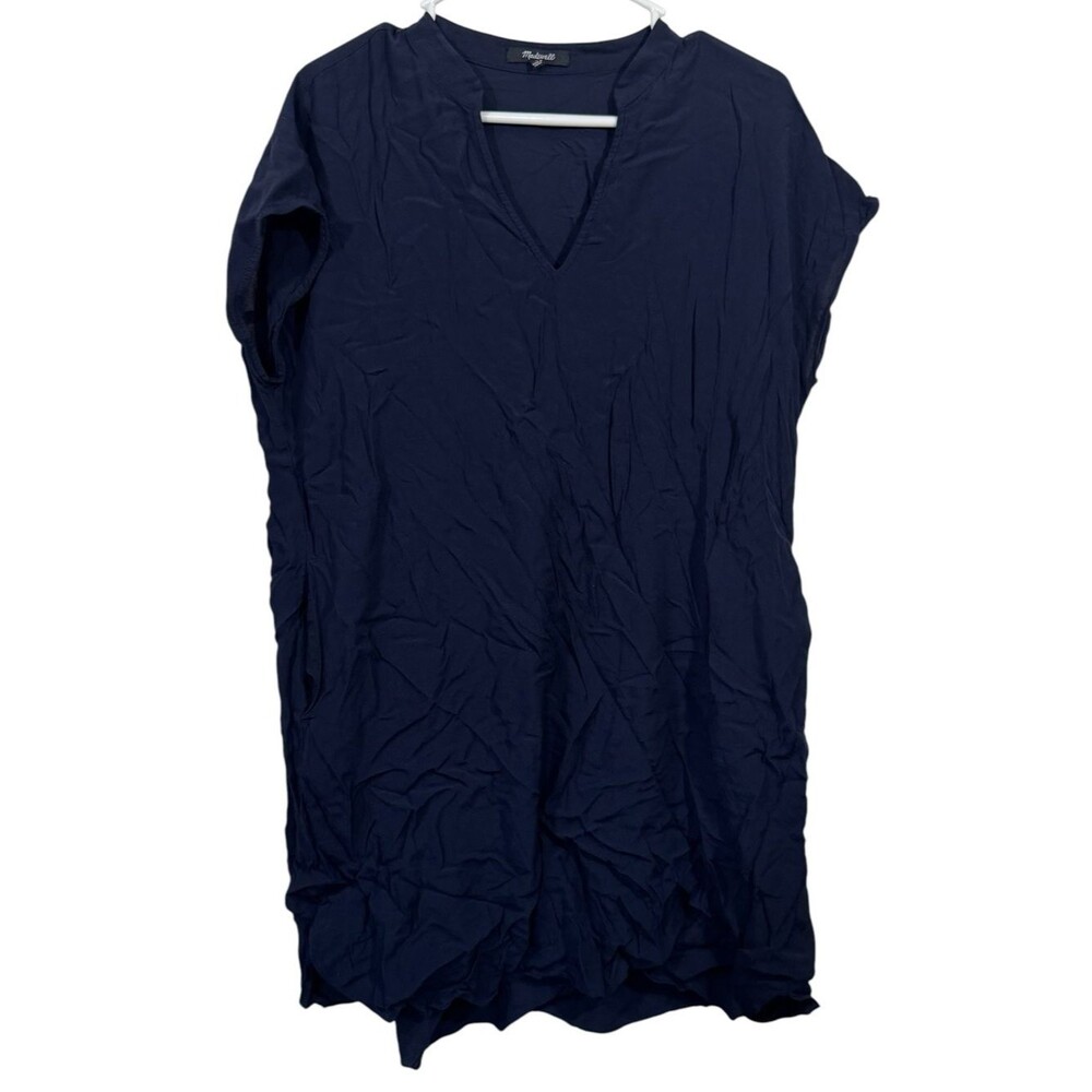 Madewell Navy Blue Split Neckline Boxy Fit Shift Shirt Dress